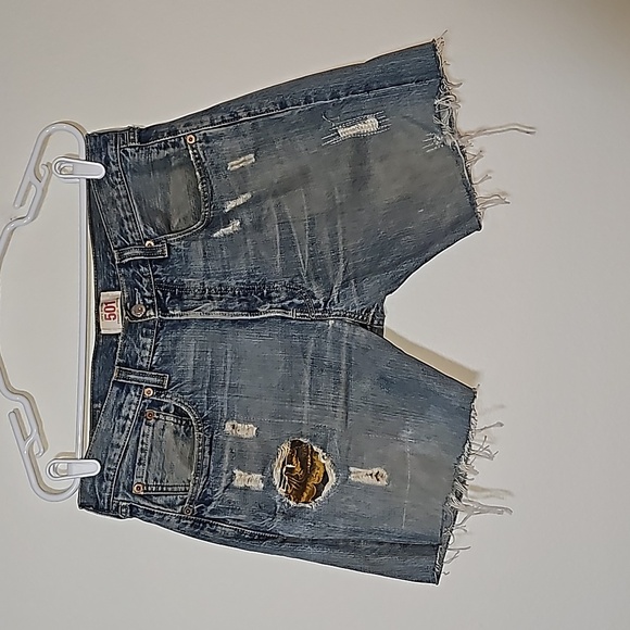 Levi's 501 Cutoffs Shorts Denim Blue Jean Distressed Button Fly High-Rise 33 - Picture 1 of 14